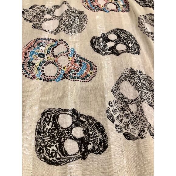 Pier 1 Sugar Skull Halloween Autumn Lightweight Tassle Scarf with Sparkle Glitte - Picture 12 of 16